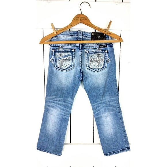 Girls Miss Me distressed light blue beaded denim jeans - 10 - Picture 2 of 4